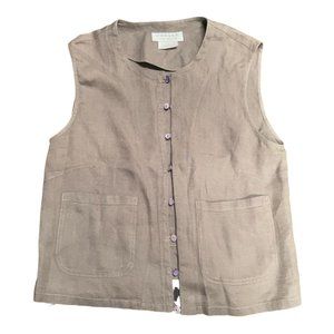 Vintage Jaeger Linen Vest / Button Front Top Sleeveless